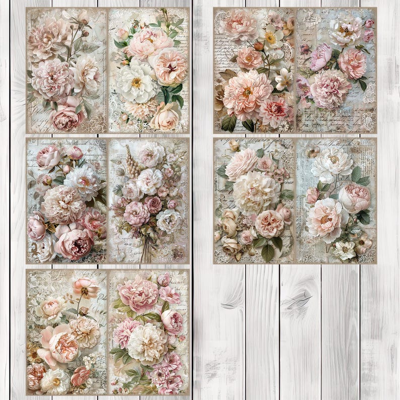 Elegant Bouquet - Junk Journal Pages, Journal Paper Set, Flower, Journal Paper, Printable Journal, Scrapbook Paper, Digital Paper