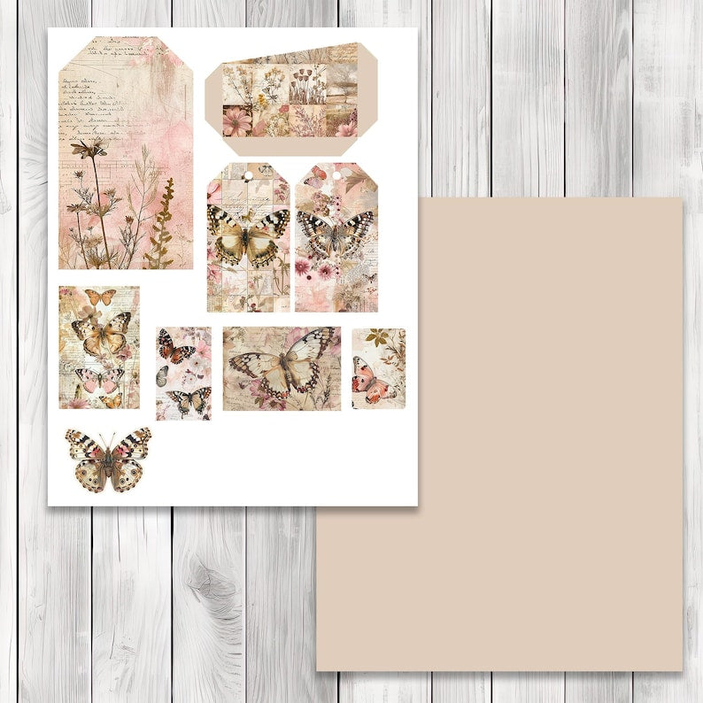 Painted Lady Butterfly Loaded Tag Kit - Loaded Tags | Ephemera Labels | Paper Craft | Junk Journal Images Clip Art | Fussy Cut