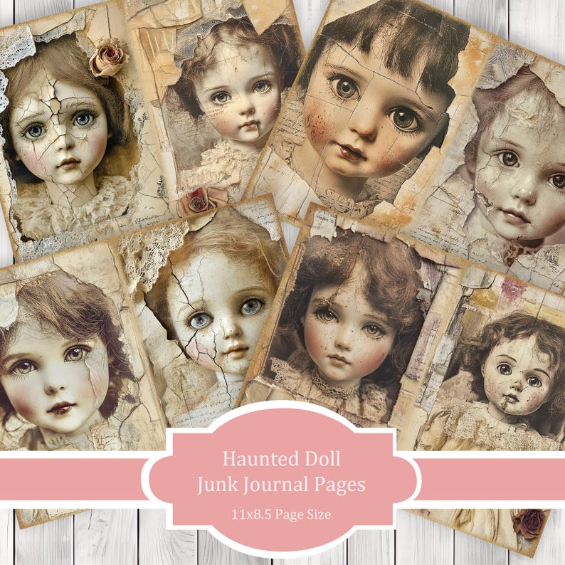 Haunted Doll - Junk Journal Pages, Journal Paper Set, Bird Junk Journal Paper, Printable Journal, Scrapbook Paper, Digital Paper