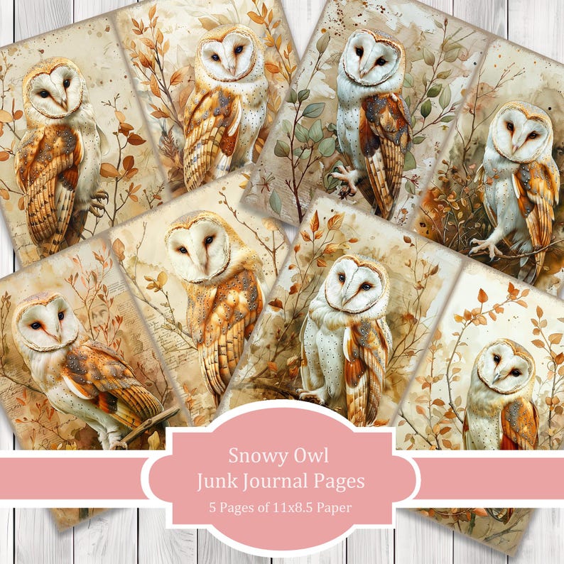 Snowy Owl - Junk Journal Pages, Journal Paper Set, Bird Junk Journal Paper, Printable Journal, Scrapbook Paper, Digital Paper