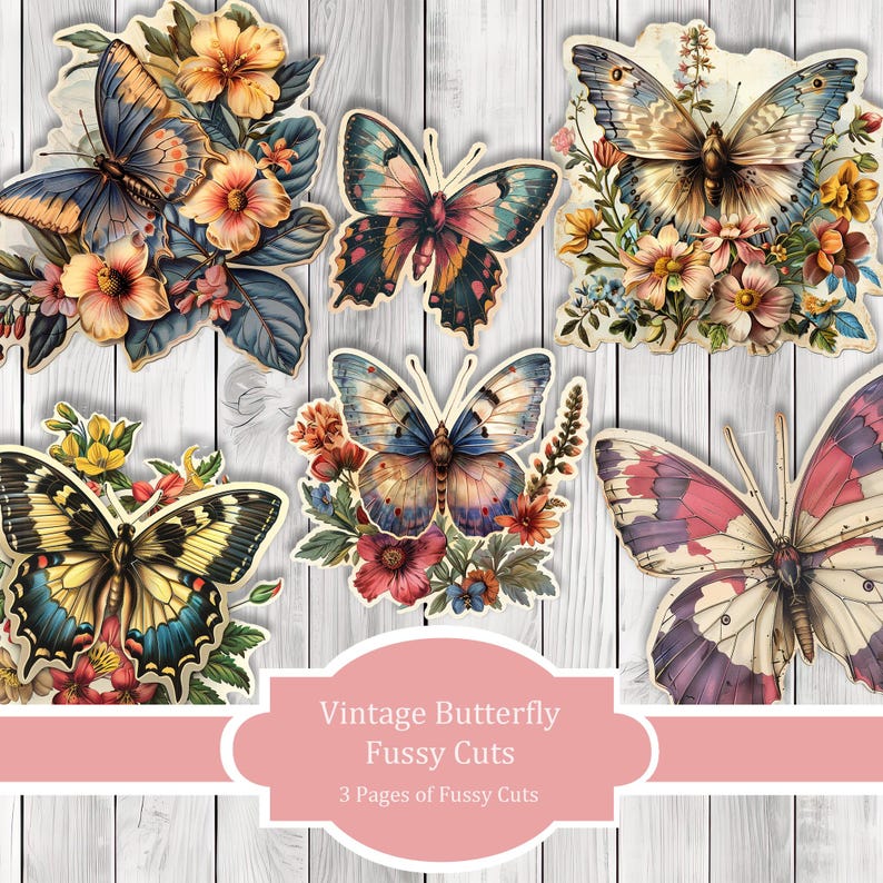 Vintage Butterfly Fussy Cuts - Junk Journal , Printable Journal, Junk Journal Tags, Junk Journal Ephemera