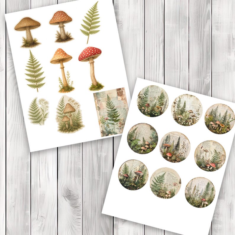Mushroom And Fern - Junk Journal Kit, Journal Pages, Papers, Ephemera, Tags, Printable, Scrapbook Kit, Digital Download