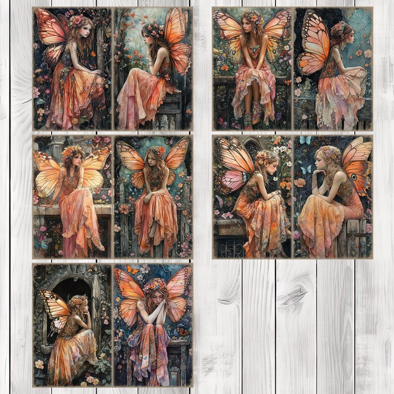 Fairy In Peach - Junk Journal Pages, Journal Paper Set, Bird Junk Journal Paper, Printable Journal, Scrapbook Paper, Digital Paper