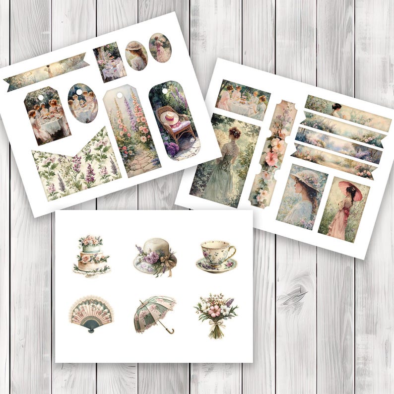 Garden Party Overloaded Tag Kit - Botanical - Loaded Tags | Ephemera Labels | Paper Craft | Junk Journal Images Clip Art | Fussy Cut