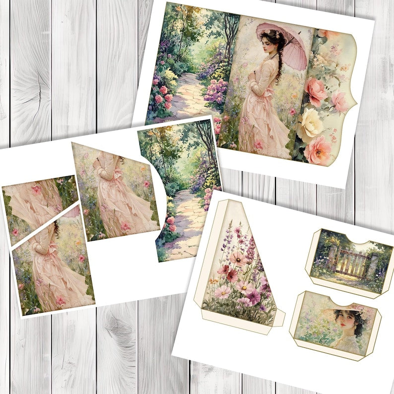 Garden Party Folio Kit - Journal Paper Set, Junk Journal Folio, Printable Journal, Scrapbook Paper, Vintage Birds