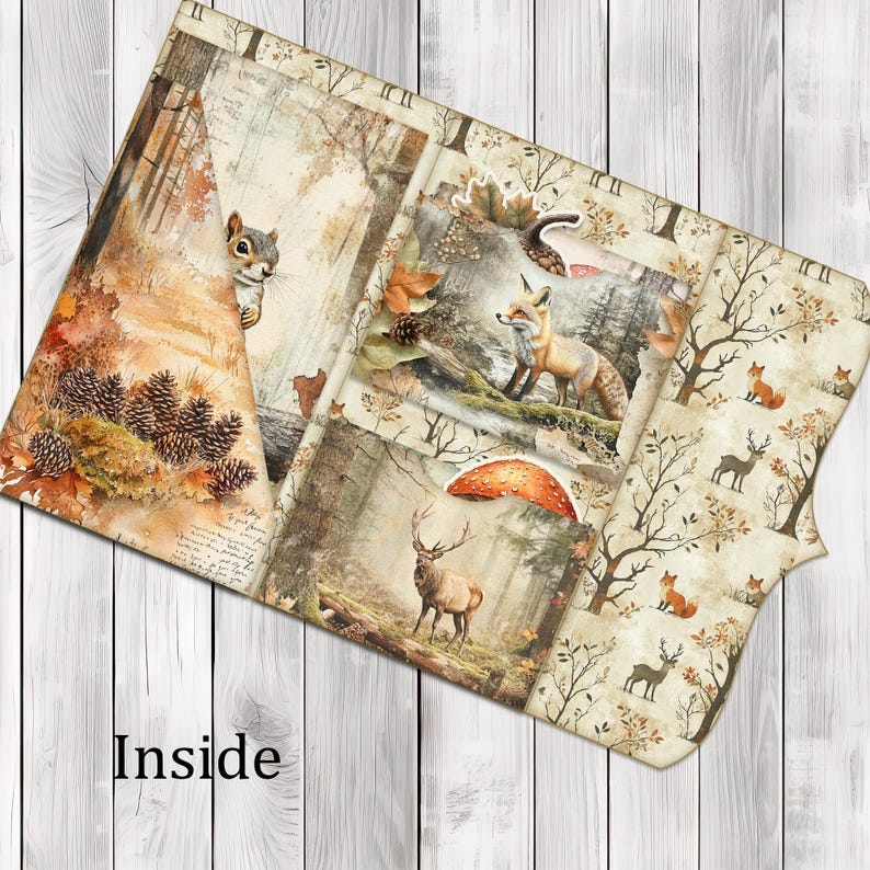 Rustic Woodlands Folio Kit - Journal Paper Set, Junk Journal Folio, Printable Journal, Scrapbook Paper, Vintage Birds
