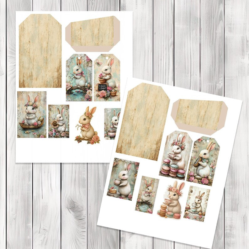 Spring Bunny Loaded Tag Kit - Loaded Tags | Ephemera Labels | Paper Craft | Junk Journal Images Clip Art | Fussy Cut