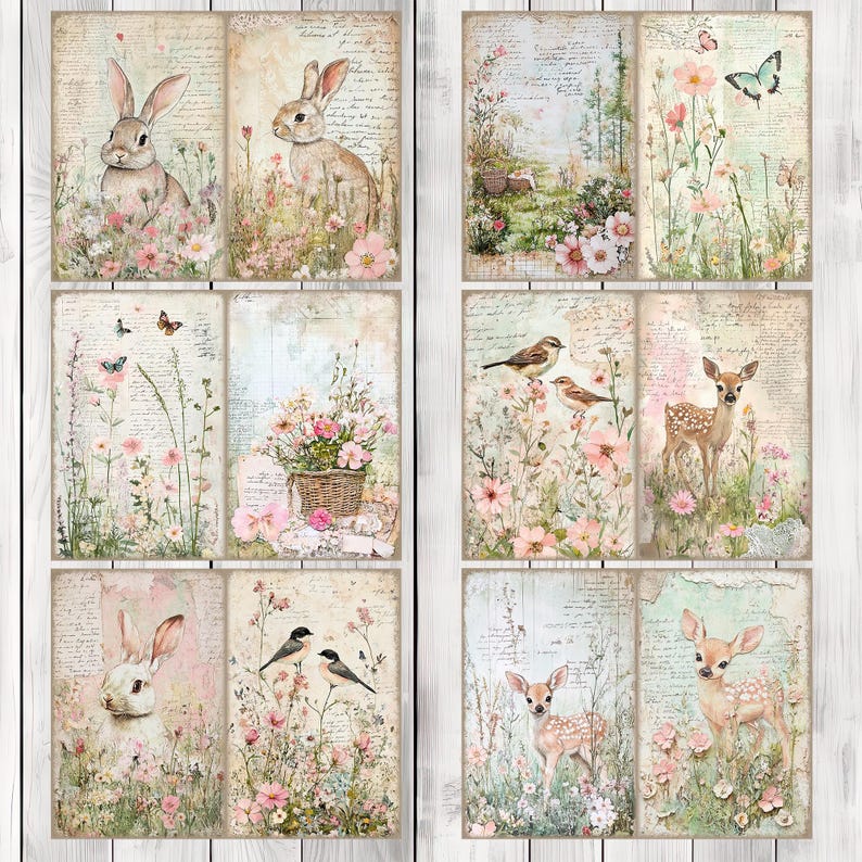 Spring Meadow - Junk Journal Kit, Journal Pages, Papers, Ephemera, Tags, Printable, Scrapbook Kit, Digital Download