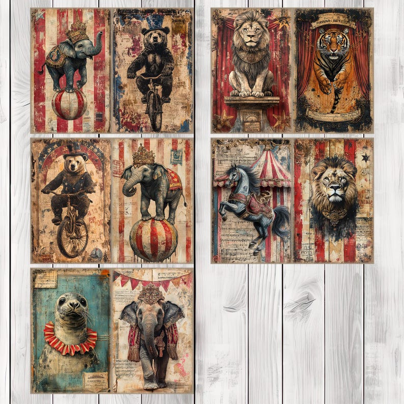 Vintage Circus - Journal Paper Set, Junk Journal Pages, Flower Junk Journal Paper, Printable Journal, Scrapbook Paper, Digital Paper