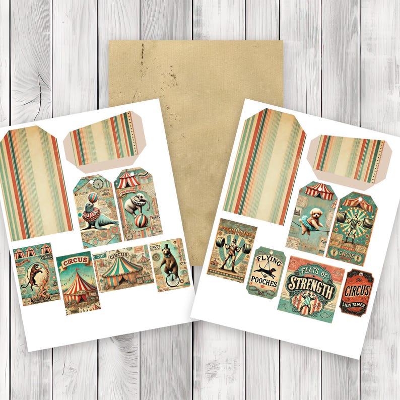 Big Top Loaded Tag Kit - Loaded Tags | Ephemera Labels | Paper Craft | Junk Journal Images Clip Art | Fussy Cut - Circus Loaded Tag Kit