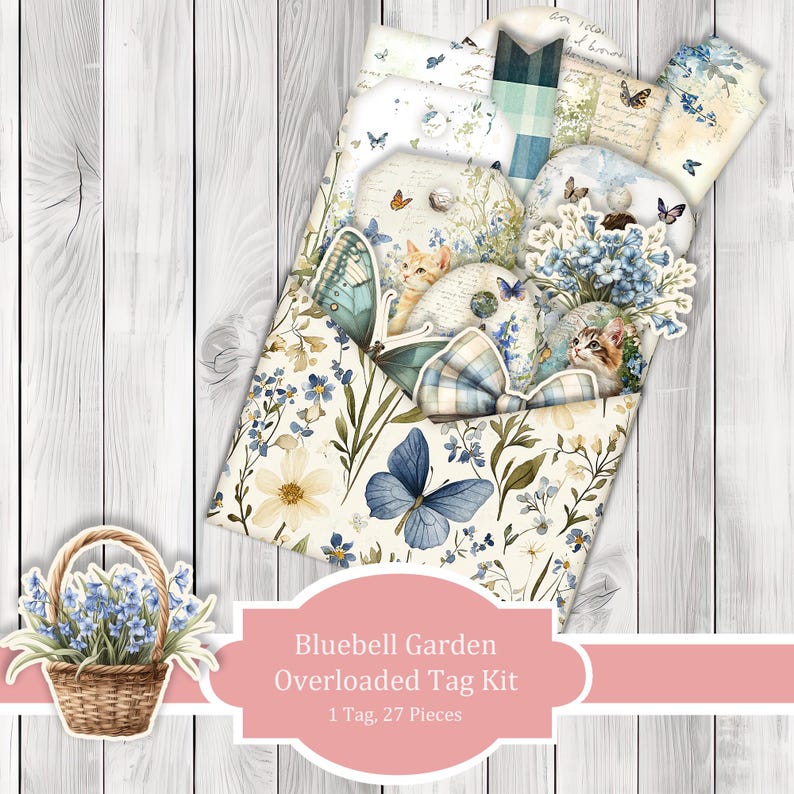 Bluebell Garden Overloaded Tag Kit - Botanical - Loaded Tags | Ephemera Labels | Paper Craft | Junk Journal Images Clip Art | Fussy Cut