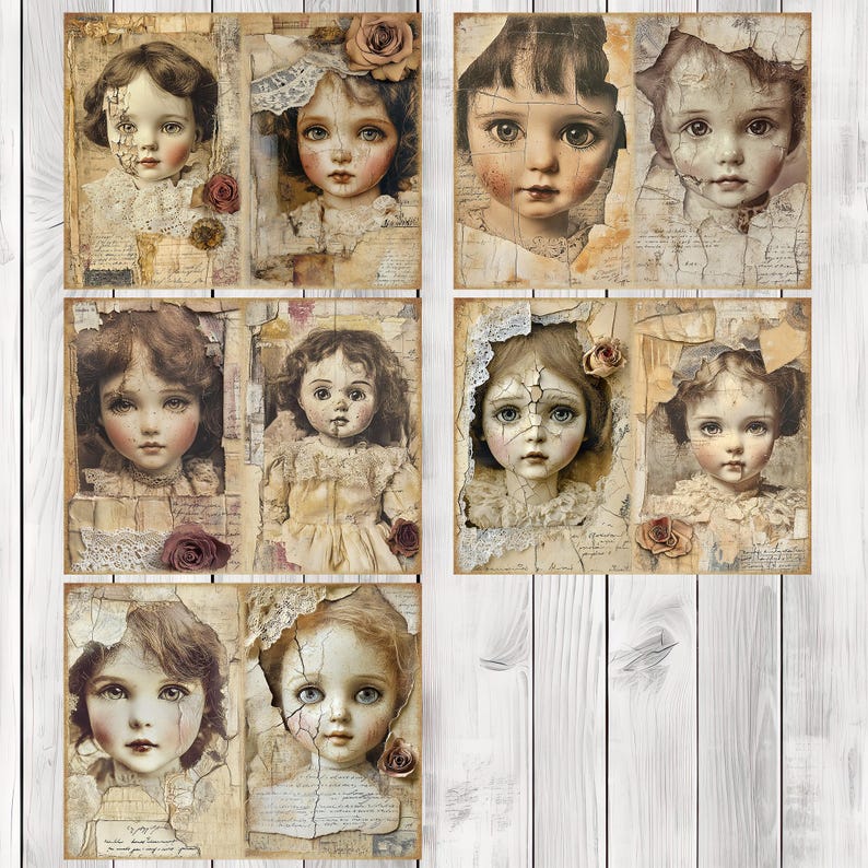 Haunted Doll - Junk Journal Pages, Journal Paper Set, Bird Junk Journal Paper, Printable Journal, Scrapbook Paper, Digital Paper