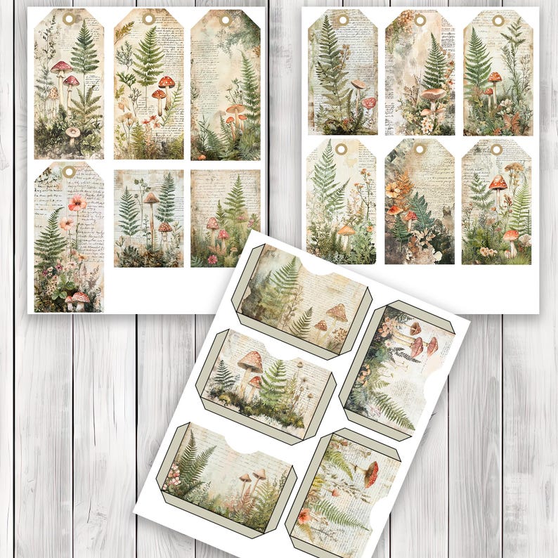 Mushroom And Fern - Junk Journal Kit, Journal Pages, Papers, Ephemera, Tags, Printable, Scrapbook Kit, Digital Download