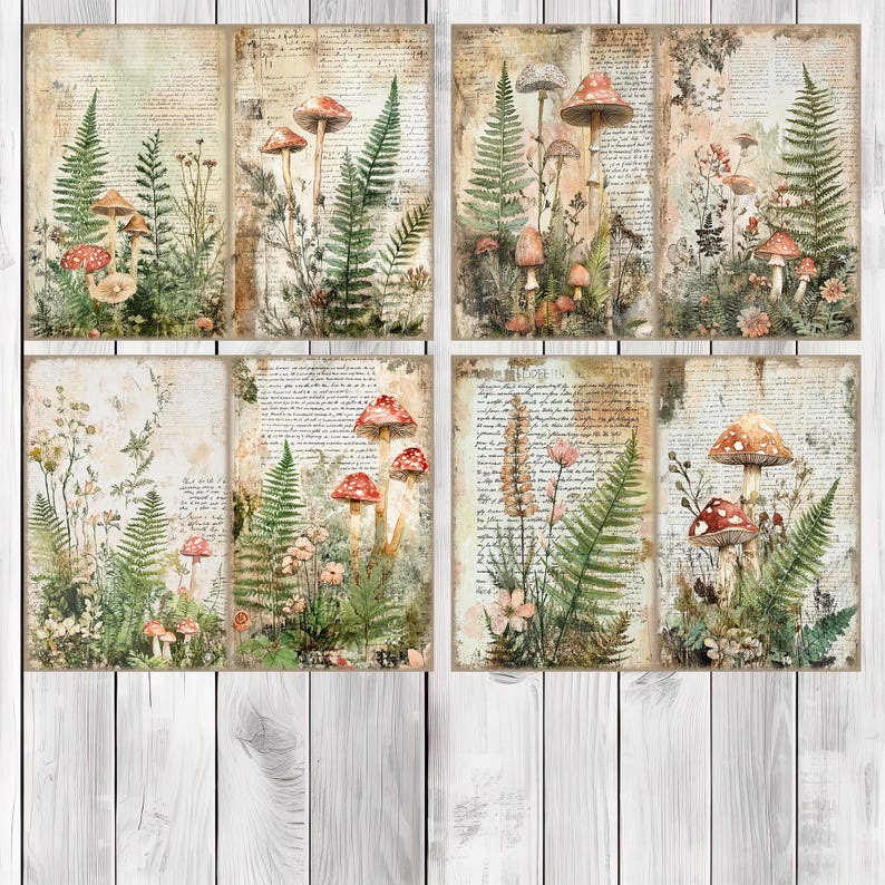 Mushroom And Fern - Junk Journal Kit, Journal Pages, Papers, Ephemera, Tags, Printable, Scrapbook Kit, Digital Download