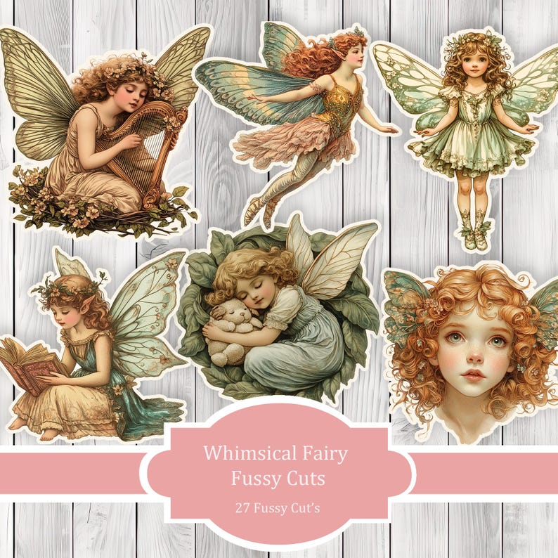 Whimsical Fairy Fussy Cuts - Junk Journal , Printable Journal, Junk Journal Tags, Junk Journal Ephemera