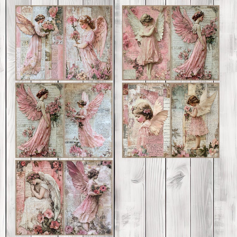 Decoupage Angel (Pink) - Journal Paper Set, Junk Journal Pages, Junk Journal Paper, Printable Journal, Scrapbook Paper, Digital Paper