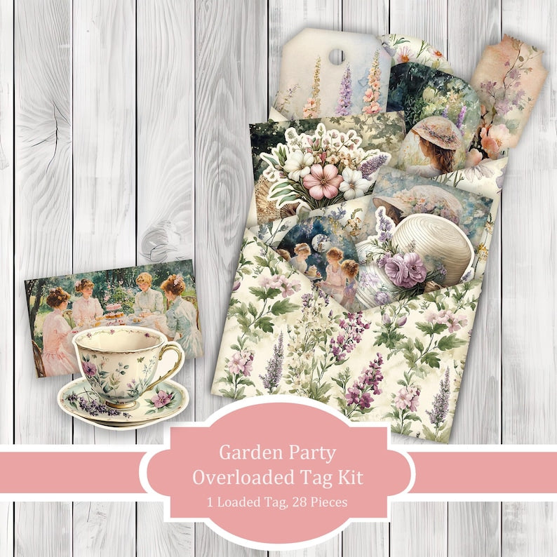 Garden Party Overloaded Tag Kit - Botanical - Loaded Tags | Ephemera Labels | Paper Craft | Junk Journal Images Clip Art | Fussy Cut