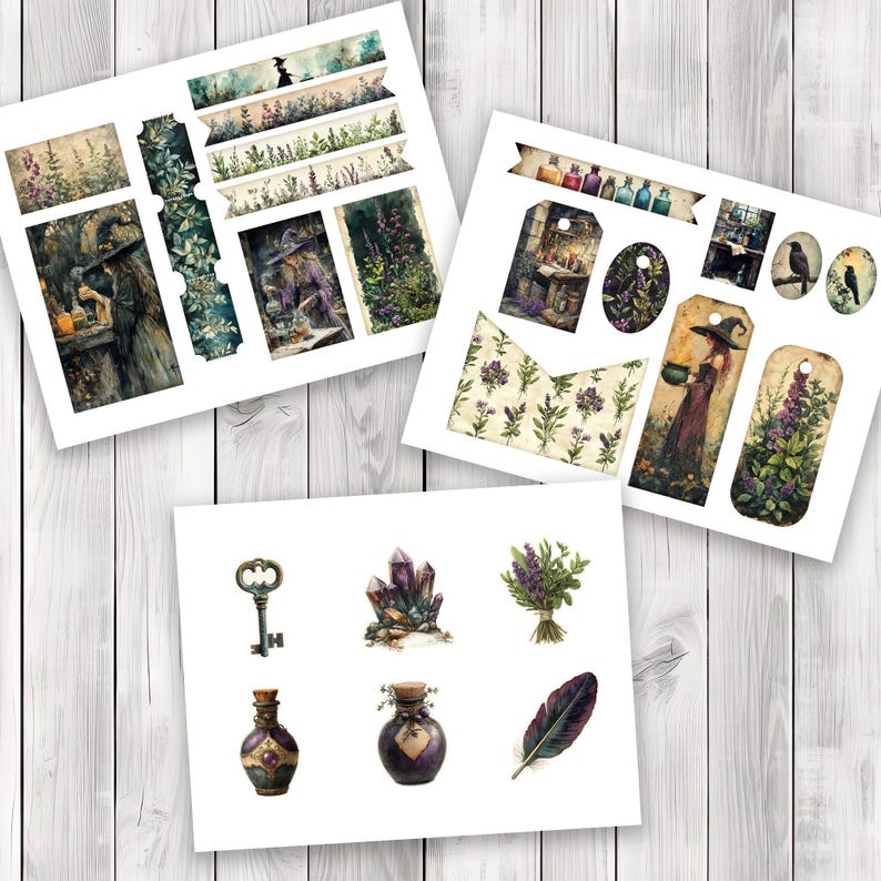 Witch's Apothecary Overloaded Tag Kit - Botanical - Loaded Tags | Ephemera Labels | Paper Craft | Junk Journal Images Clip Art | Fussy Cut