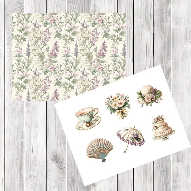 Garden Party Folio Kit - Journal Paper Set, Junk Journal Folio, Printable Journal, Scrapbook Paper, Vintage Birds