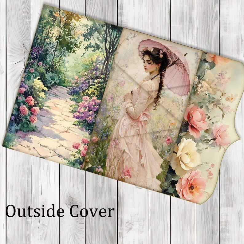 Garden Party Folio Kit - Journal Paper Set, Junk Journal Folio, Printable Journal, Scrapbook Paper, Vintage Birds