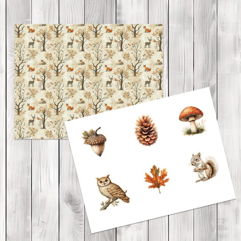Rustic Woodlands Folio Kit - Journal Paper Set, Junk Journal Folio, Printable Journal, Scrapbook Paper, Vintage Birds