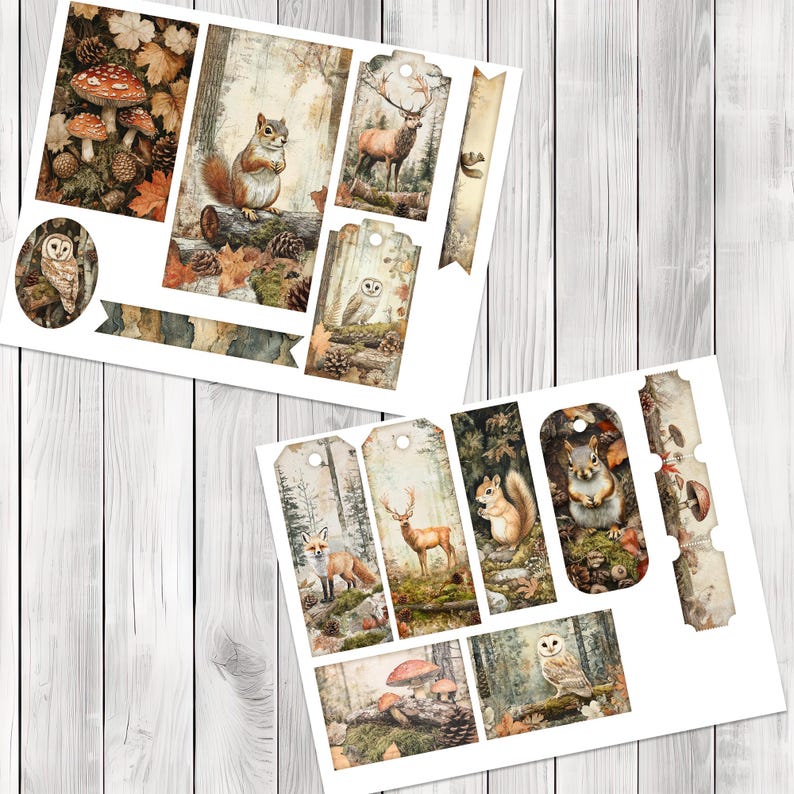 Rustic Woodlands Folio Kit - Journal Paper Set, Junk Journal Folio, Printable Journal, Scrapbook Paper, Vintage Birds