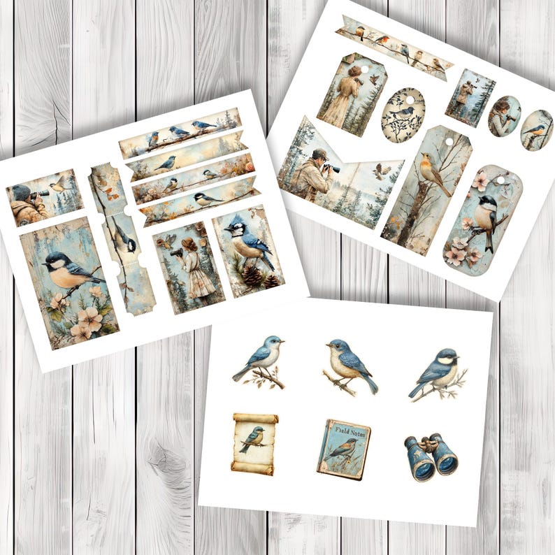 Bird Watching Overloaded Tag Kit - Botanical - Loaded Tags | Ephemera Labels | Paper Craft | Junk Journal Images Clip Art | Fussy Cut