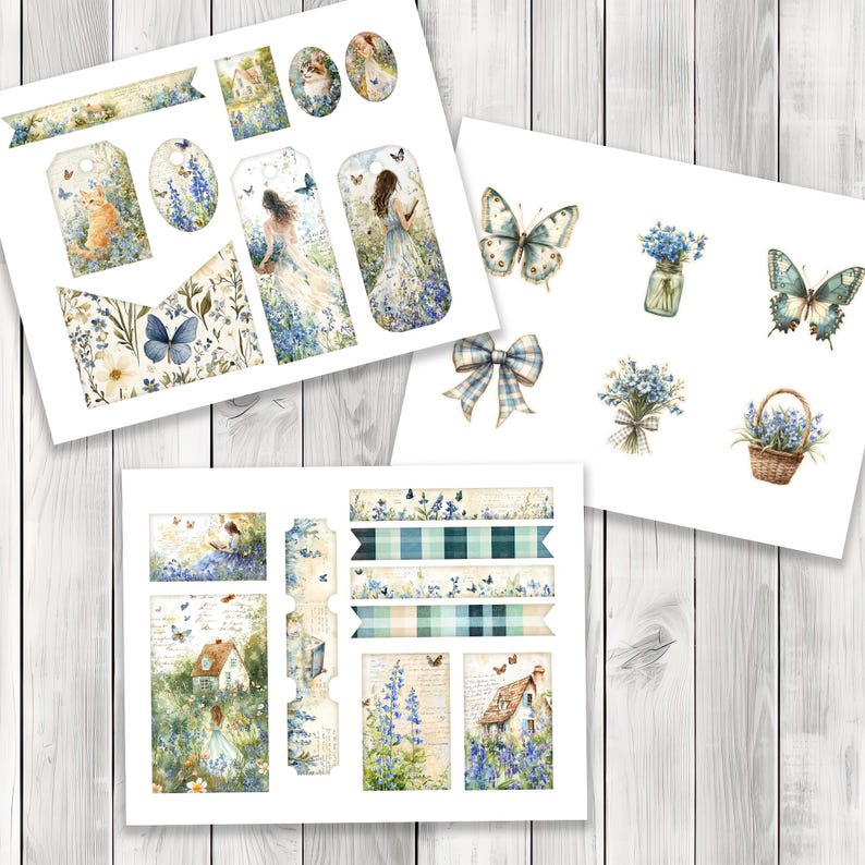 Bluebell Garden Overloaded Tag Kit - Botanical - Loaded Tags | Ephemera Labels | Paper Craft | Junk Journal Images Clip Art | Fussy Cut