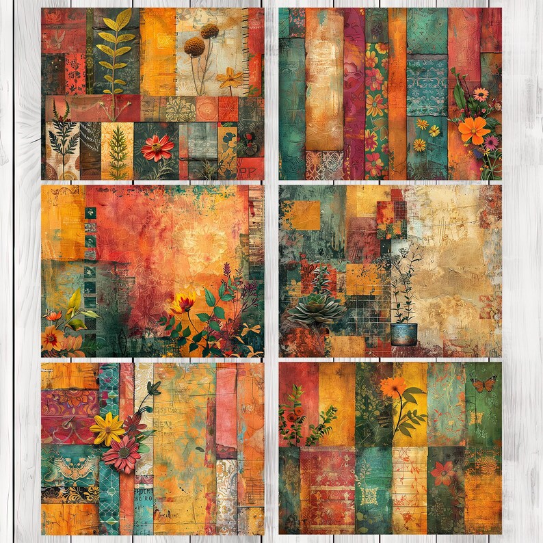 Earthy Boho Collage - Journal Paper Set, Junk Journal Pages, Junk Journal Paper, Printable Journal, Scrapbook Paper, Digital Paper