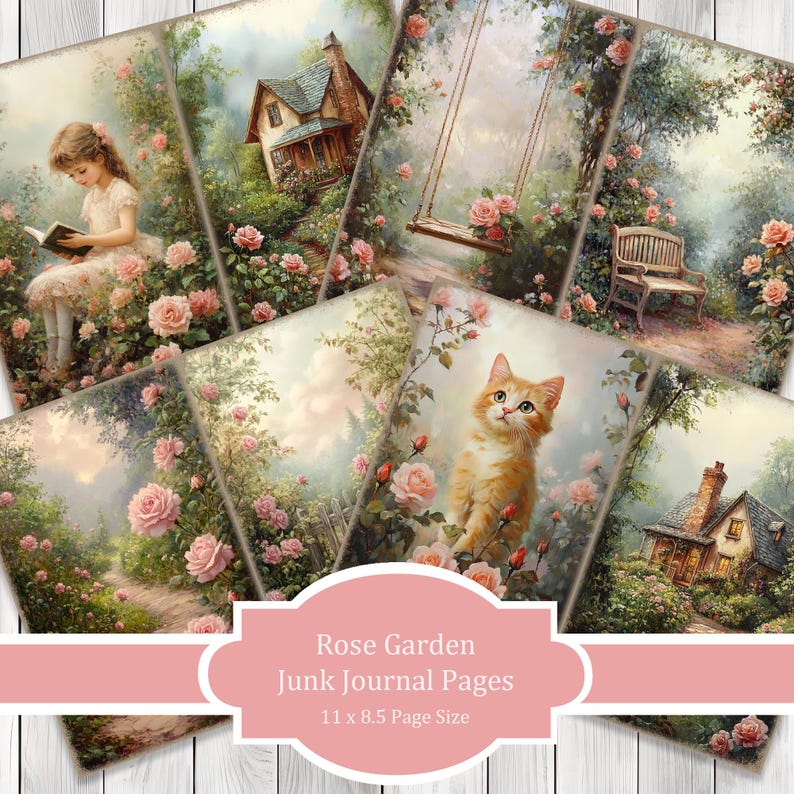 Rose Gaden - Journal Paper Set, Junk Journal Pages, Flower Junk Journal Paper, Printable, Scrapbook Paper, Digital Paper