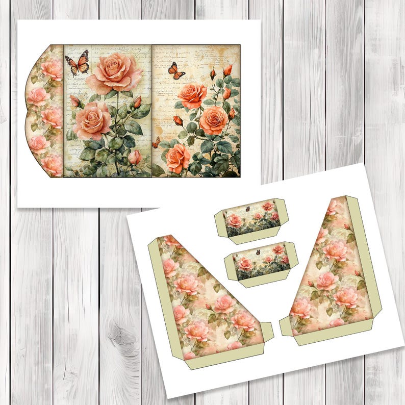 Rose Garden Folio Kit - Journal Paper Set, Junk Journal Folio, Printable Journal, Scrapbook Paper, Christmas Folio