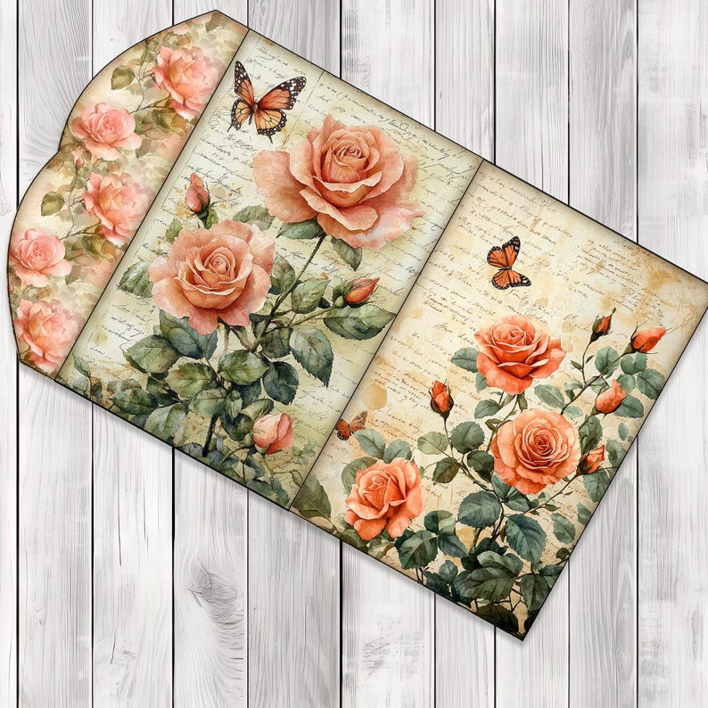 Rose Garden Folio Kit - Journal Paper Set, Junk Journal Folio, Printable Journal, Scrapbook Paper, Christmas Folio