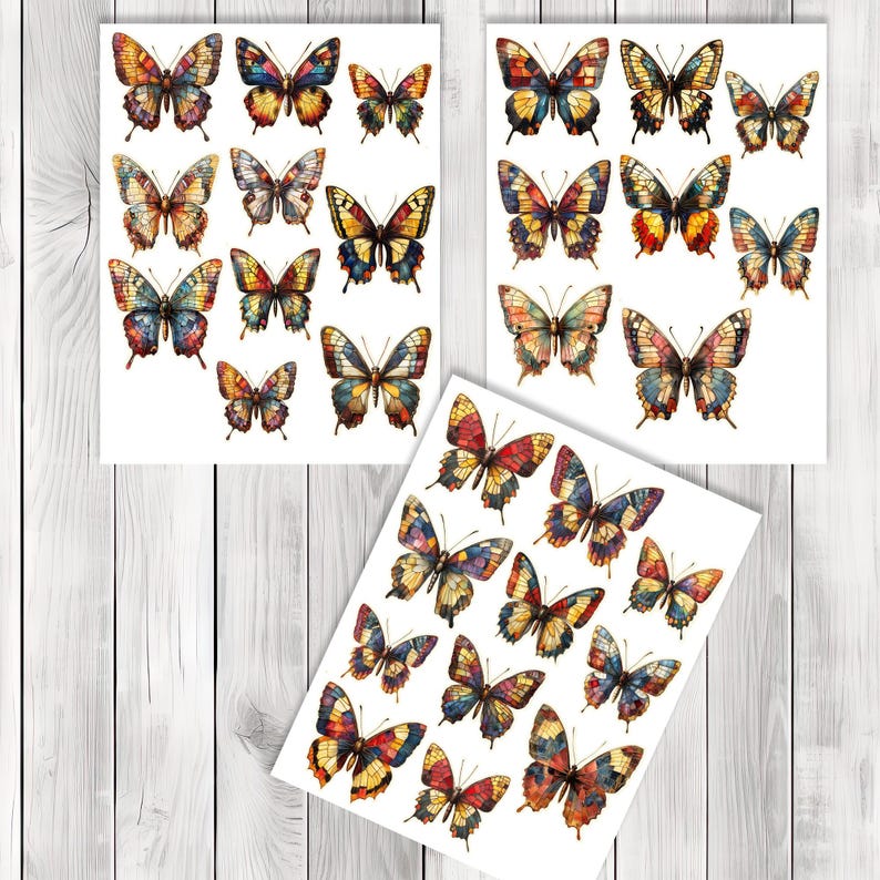 Stained Glass Butterfly Fussy Cuts - Junk Journal , Printable Journal, Junk Journal Tags, Junk Journal Ephemera