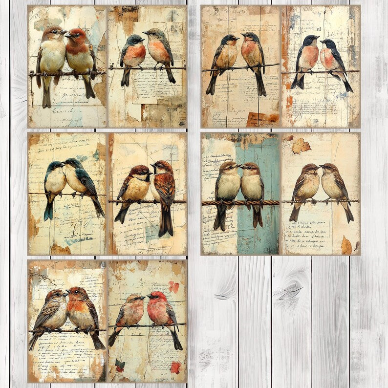 Birds on a Wire - Journal Paper Set, Junk Journal Pages, Flower Junk Journal Paper, Printable Journal, Scrapbook Paper, Digital Paper
