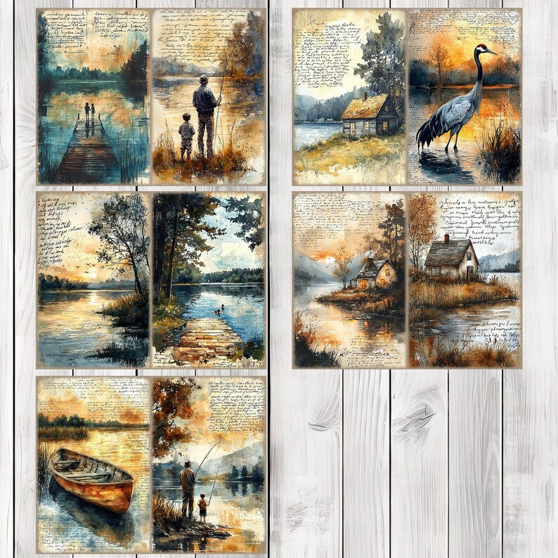 Lakeside Memories - Journal Paper Set, Junk Journal Pages, Flower Junk Journal Paper, Printable Journal, Scrapbook Paper, Digital Paper