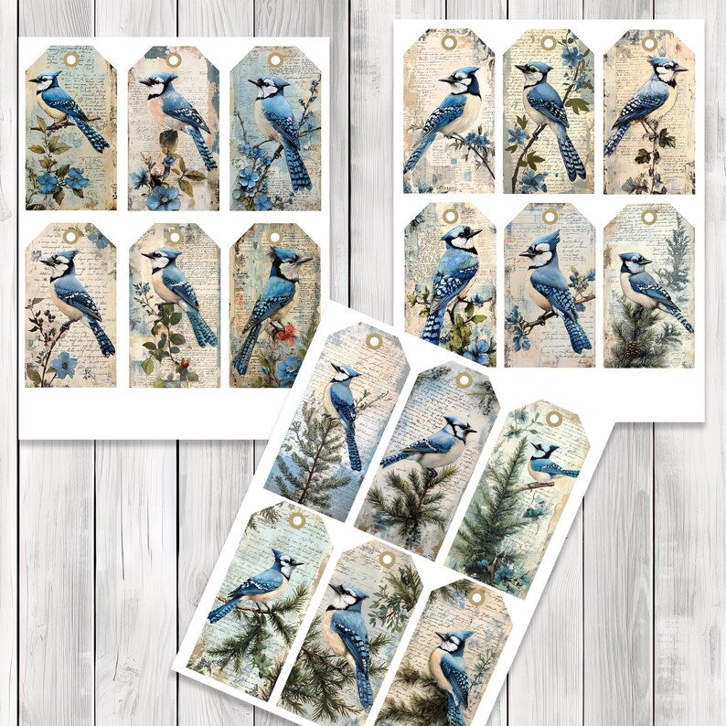 Decoupage Blue Jay - Junk Journal Tags - Ephemera Labels - Junk Journal Images - Fussy Cut - Scrapbooking - Instant Download