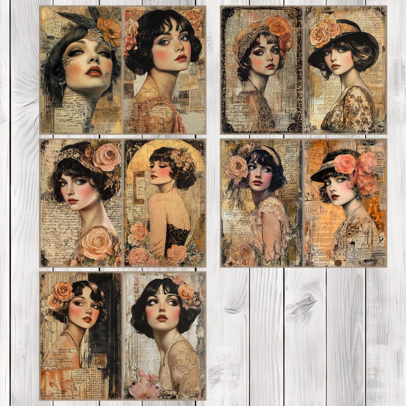 Flapper Memoirs (Peach) - Journal Paper Set, Junk Journal Pages, Flower, Journal Paper, Printable Journal, Scrapbook Paper, Digital Paper
