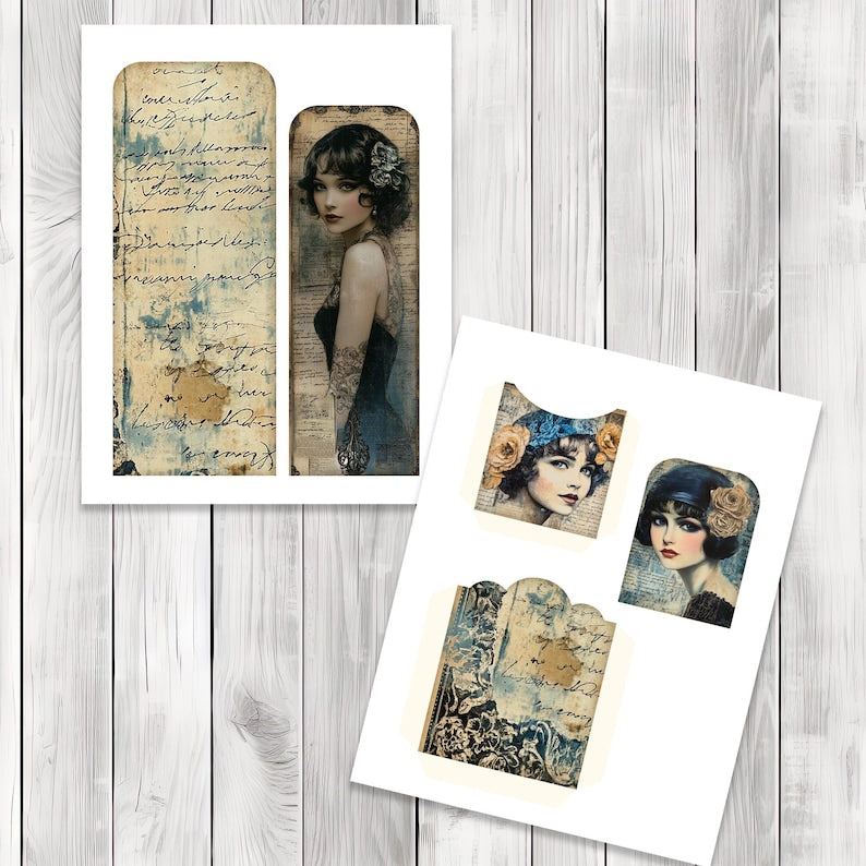 Flapper Memoirs Tall Pocket Tag Kit - Botanical - Loaded Tags | Ephemera Labels | Paper Craft | Junk Journal Images Clip Art | Fussy Cut