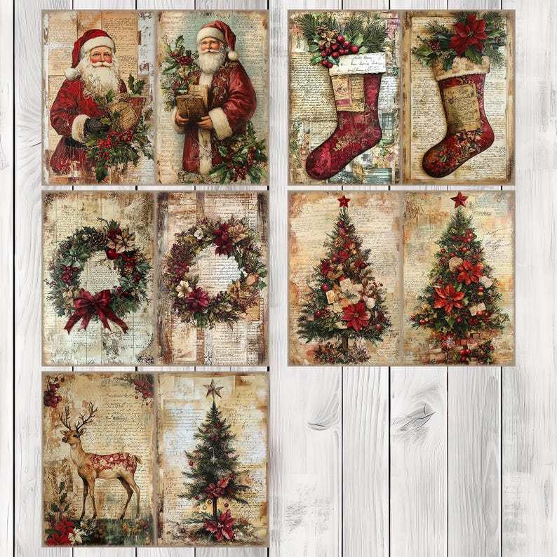 Classic Christmas - Journal Paper Set, Junk Journal Pages, Flower Junk Journal Paper, Printable Journal, Scrapbook Paper, Digital Paper