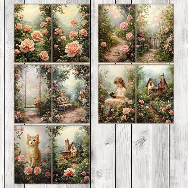 Rose Gaden - Journal Paper Set, Junk Journal Pages, Flower Junk Journal Paper, Printable, Scrapbook Paper, Digital Paper
