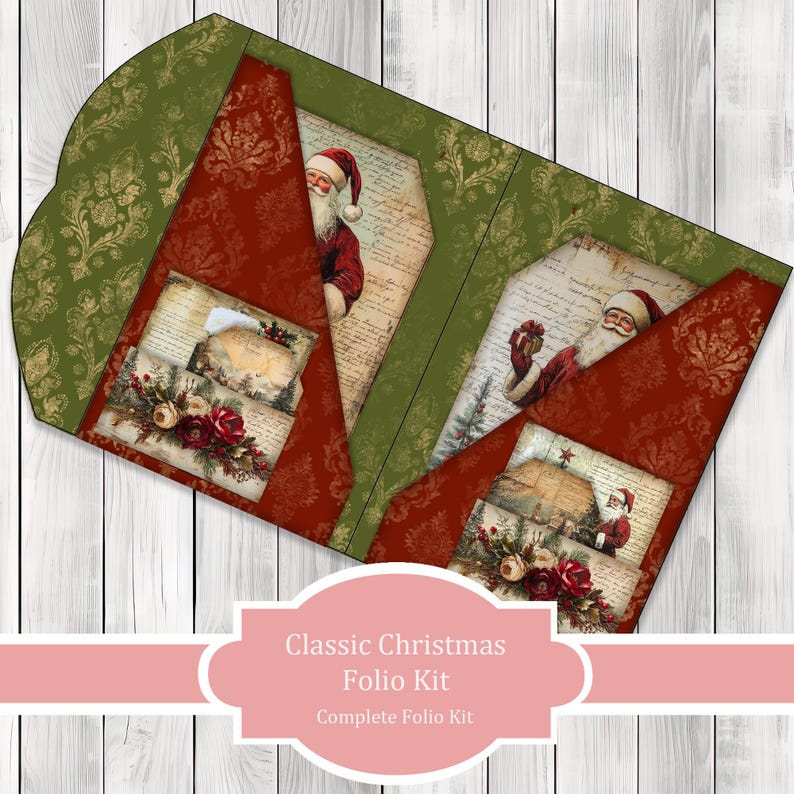 Classic Christmas Folio Kit - Journal Paper Set, Junk Journal Folio, Printable Journal, Scrapbook Paper, Christmas Folio