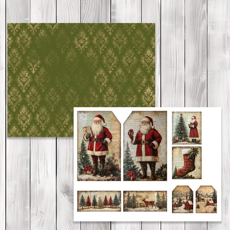 Classic Christmas Folio Kit - Journal Paper Set, Junk Journal Folio, Printable Journal, Scrapbook Paper, Christmas Folio