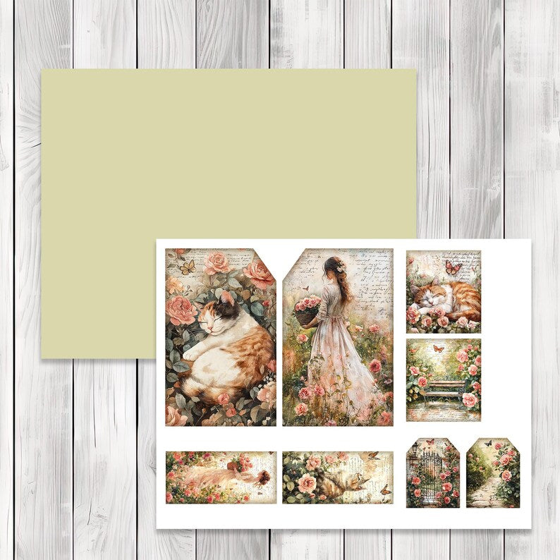 Rose Garden Folio Kit - Journal Paper Set, Junk Journal Folio, Printable Journal, Scrapbook Paper, Christmas Folio