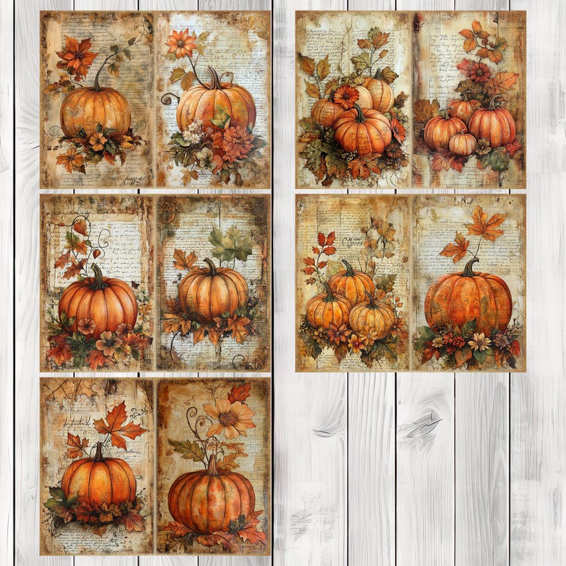 Fall Pumpkin - Journal Paper Set, Junk Journal Pages, Flower Junk Journal Paper, Printable Journal, Scrapbook Paper, Digital Paper