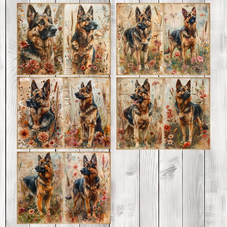 German Shepherd - Junk Journal Pages, Journal Paper Set, Dog, Journal Paper, Printable Journal, Scrapbook Paper, Digital Paper