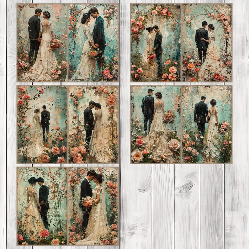 Whimsical Vows Journal Paper Set, Junk Journal Pages, Flower Junk Journal Paper, Printable Journal, Scrapbook Paper, Digital Paper