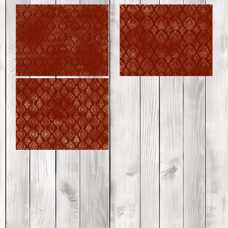 Holiday Damask - Journal Paper Set, Junk Journal Pages, Junk Journal Paper, Printable Journal, Scrapbook Paper, Digital Paper