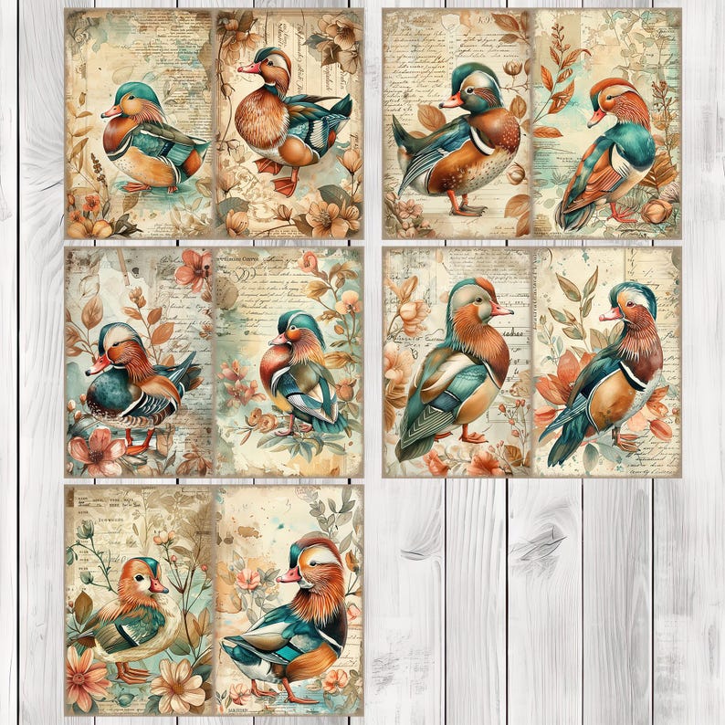 Mandarin Duck - Journal Paper Set, Junk Journal Pages, Flower Junk Journal Paper, Printable Journal, Scrapbook Paper, Digital Paper