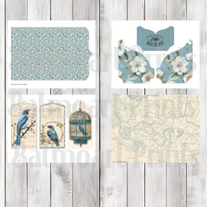 Vintage Birds Folio Kit - Journal Paper Set, Junk Journal Pages, Junk Journal Folio, Printable Journal, Scrapbook Paper, Vintage Birds