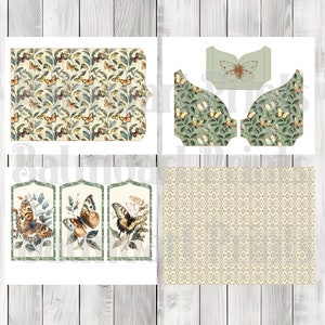 Green Vintage Butterfly Folio Kit - Journal Paper Set, Junk Journal Folio, Printable Journal, Scrapbook Paper, Vintage Butterfly